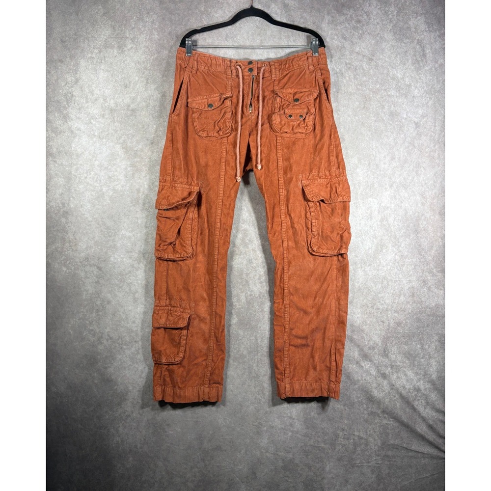 Free People Cargo Pants Women Medium Orange Corduroy Utility Multi-Pocket Boho